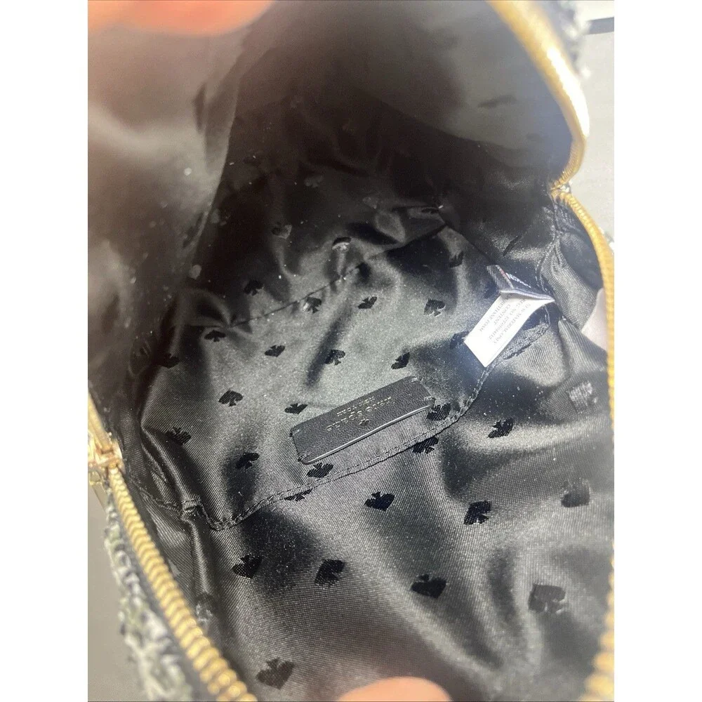 Kate Spade New York Mini Backpack Black White Tweed Gold Zip Spade Print